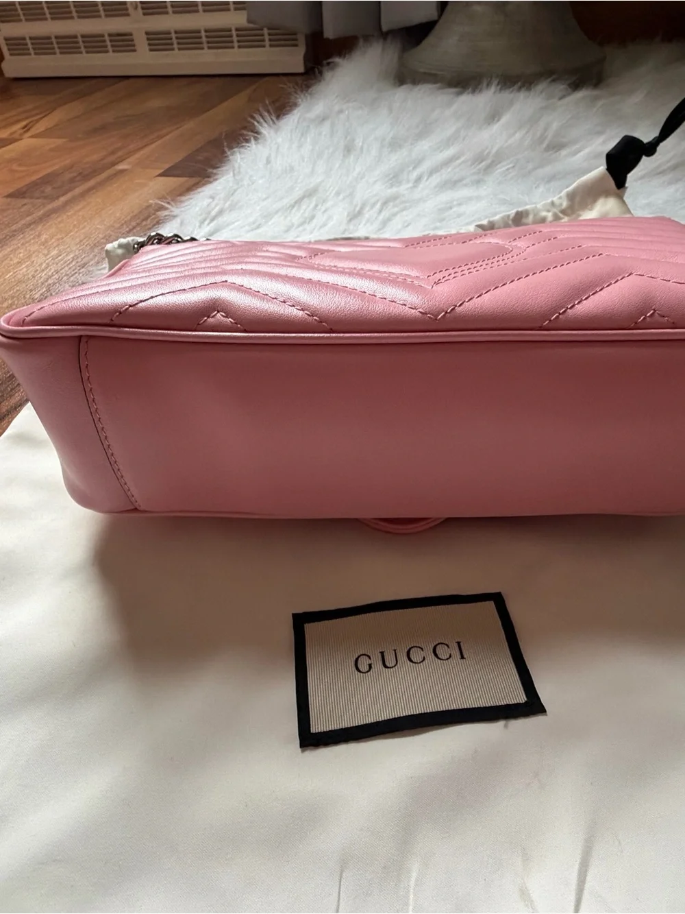 Gucci Pink GG Marmont Quilted Shoulder Bag with Chain Strap